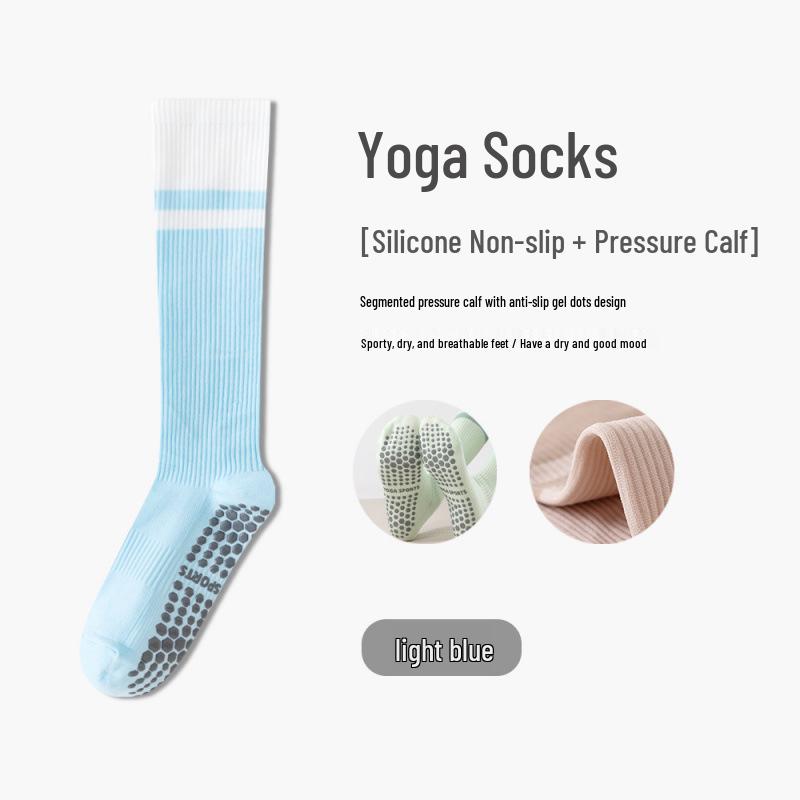 Women's Non-Slip Compression Yoga & Sports Socks - Pure Cotton, Calf-Length, Ideal for Pilates, Dance, and Cycling