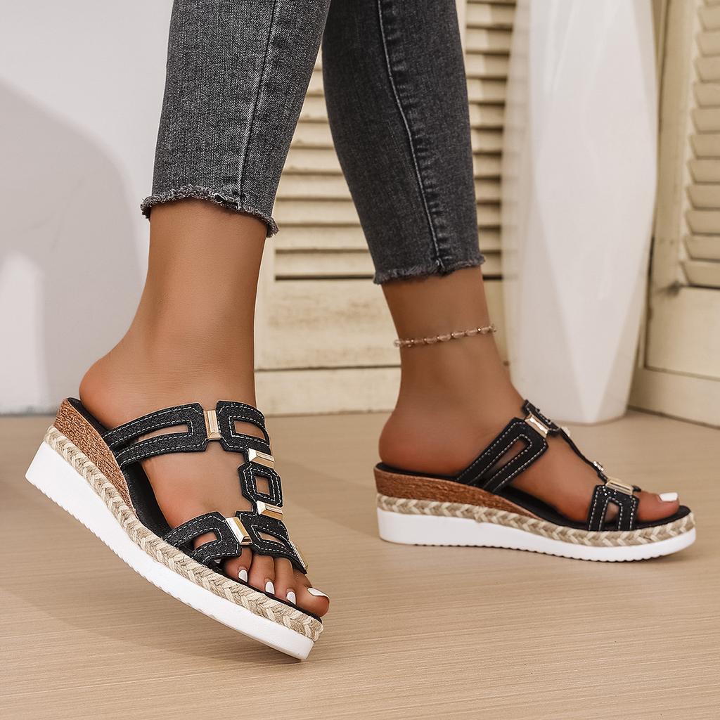 Fashion Large Size Roman Style Women's Sandals Open Toe Beach Slippers Summer Wedges Comfortable Outdoor Slip-On Shoes for Women