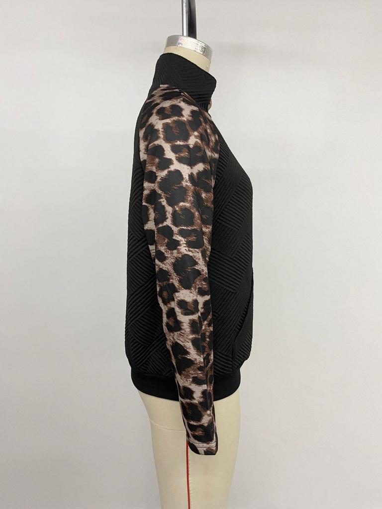 2026 Autumn Cross-border Casual Leopard Print Button-up Patchwork Hoodie