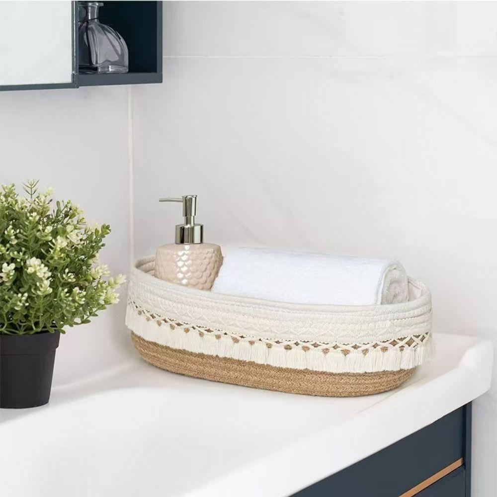Large Capacity Cosmetic Storage Basket Cotton Rope Sundries Organizer for Household