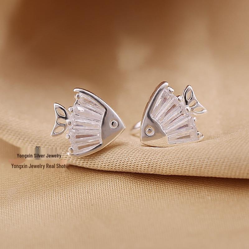 Clownfish Design 999 Pure Silver & Zirconia Hook Earrings for Women - Breathable, Anti-Allergenic, and Comfortable.