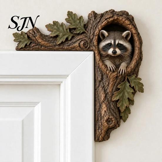 Chipmunk Shelf Sitter 2Pcs Tree Hollow and Animal Wooden Door Topper, Rustic Forest Style Decorative Country Decor for Windowsills Corner Decor,