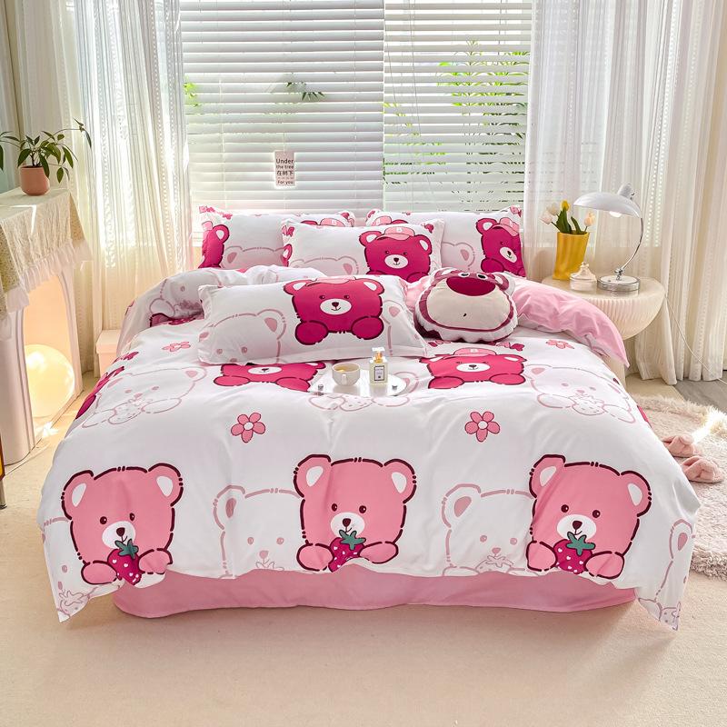 Washed Cotton Bedding Four-piece Set, Quilt Cover, Bed Sheet, Dormitory Three-piece Set