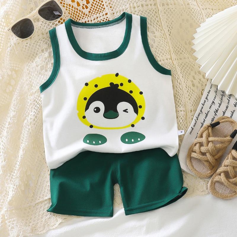 2Pcs/Set Cotton T-shirts Shorts Tank Top Boys Girls Sleeveless Children Sets Kids Clothes Vest Suit Summer Children Clothing Baby