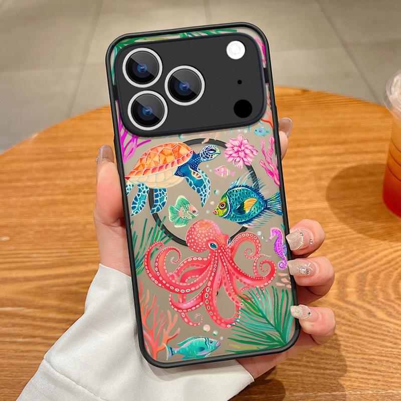 Jellyfish Dolphin Pattern Case For iPhone 17 Pro Max Case iPhone 16 Pro Max 15 14 13 16E 17E Magnetic For Magsafe Hybrid Matte Cover