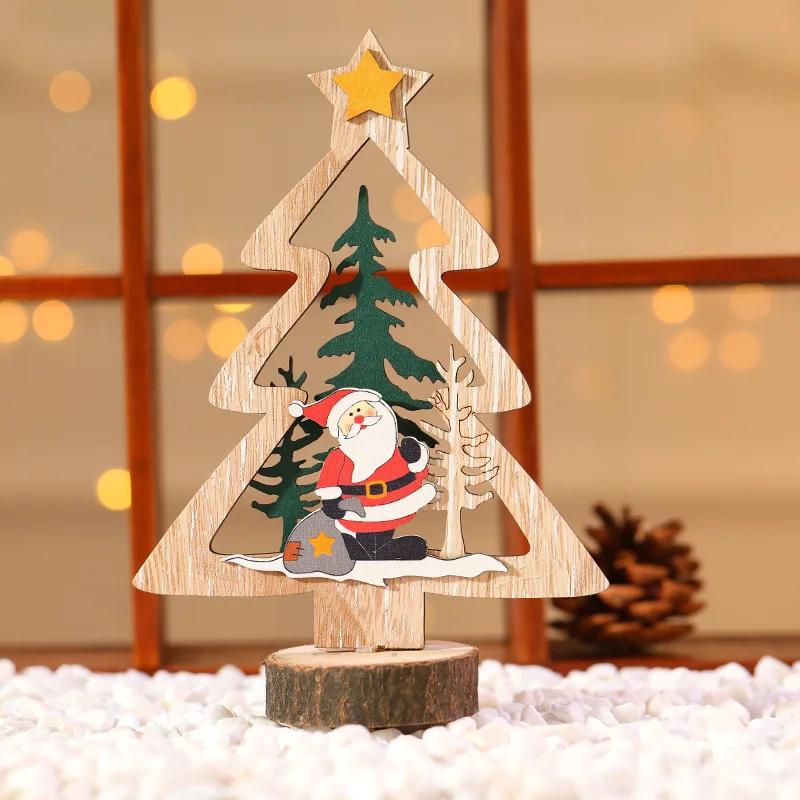 New Wooden Snowman Christmas Tree Desktop Ornaments Painted Hollow Wood Assembled Decorations Home Bar Xmas Table Decor Crafts