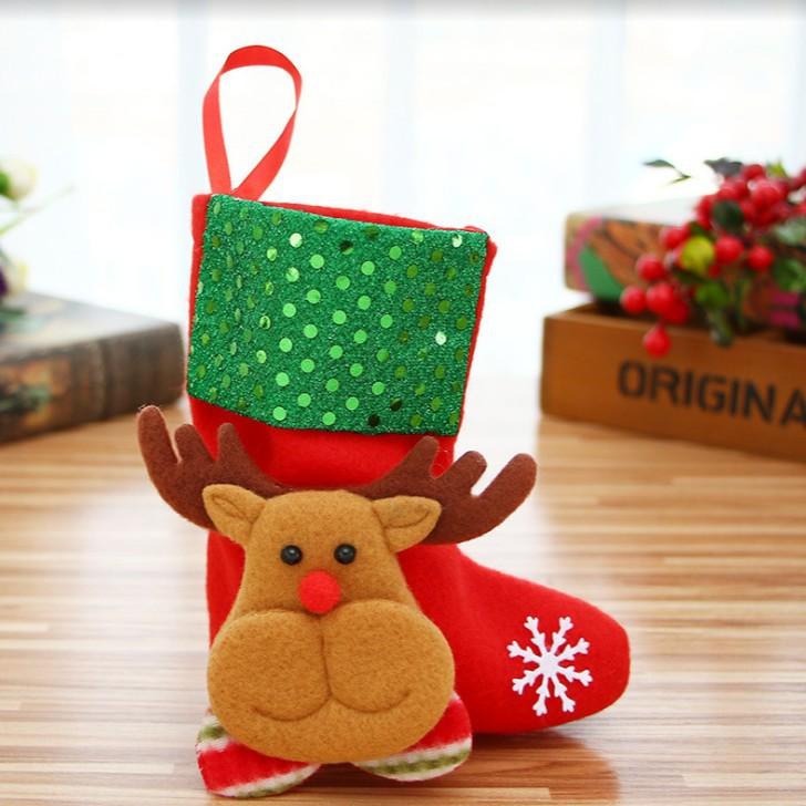 Mini Christmas Stocking Gift Bag Cartoon Santa Snowman Elk Bear Sequin Xmas Sock Ornament Tree Hanging Decor
