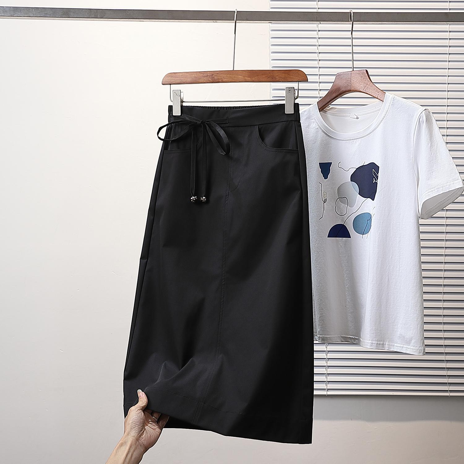 

DIMANAF Летние Женские Юбки Большого Размера Винтажные Эластичные Однотонные А-силуэта Элегантные Юбки Новая Высокая Талия XL чёрный