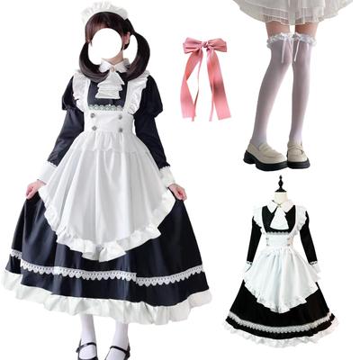 Sivrusn Maid British Long Cute Maid Lolita and School Size 2XL Outfit, Style, Cosplay, Moe, Classic, Sleeves, Costume, 6-Piece Set, Dress, Women's