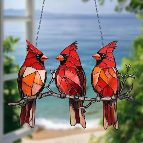 Owl Ornament Stained Glass Blue Green Sun Catcher Enchanting Birds