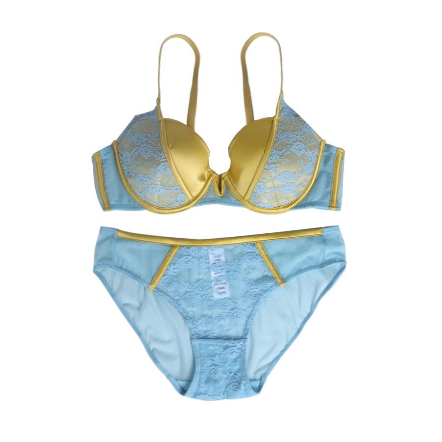 New sexy embroidered underwear women's splicing lace comfortable soft steel ring bra gather top support bra