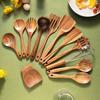 Acacia Long Handle Heat-Resistant Wooden Spatula and Salad Fork Set