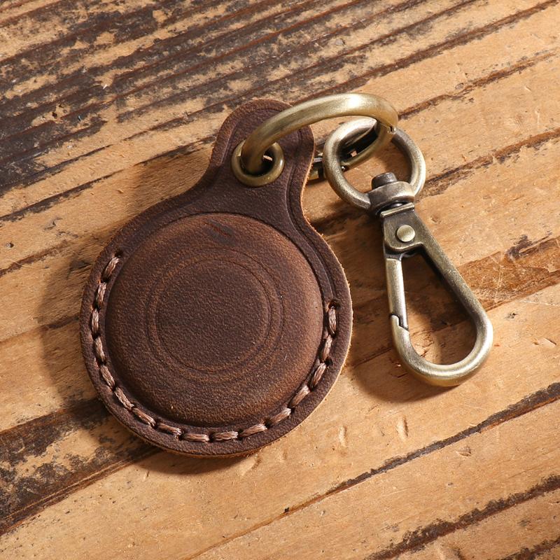For Airtag Leather Protective Case Keychain Vintage Pets Tracker Case Anti-Loss Locator Holder Access Card Holder