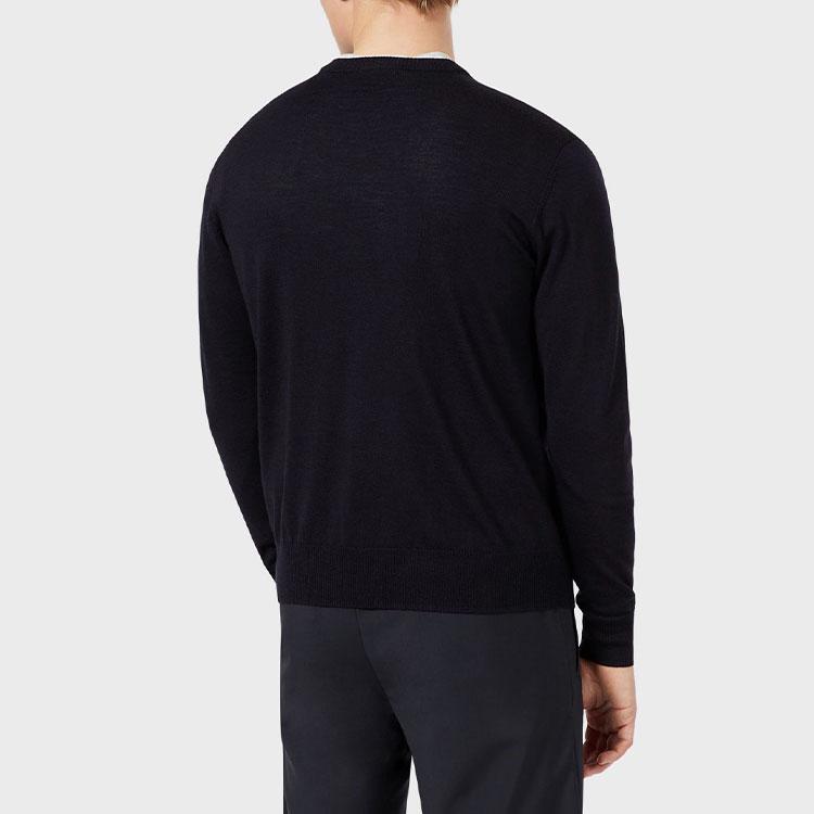 Emporio Armani Solid Color Small Pattern Casual Crew Neck Long Sleeve Sweater Men Sweater Black 3H1MXB-1MVQZ-999