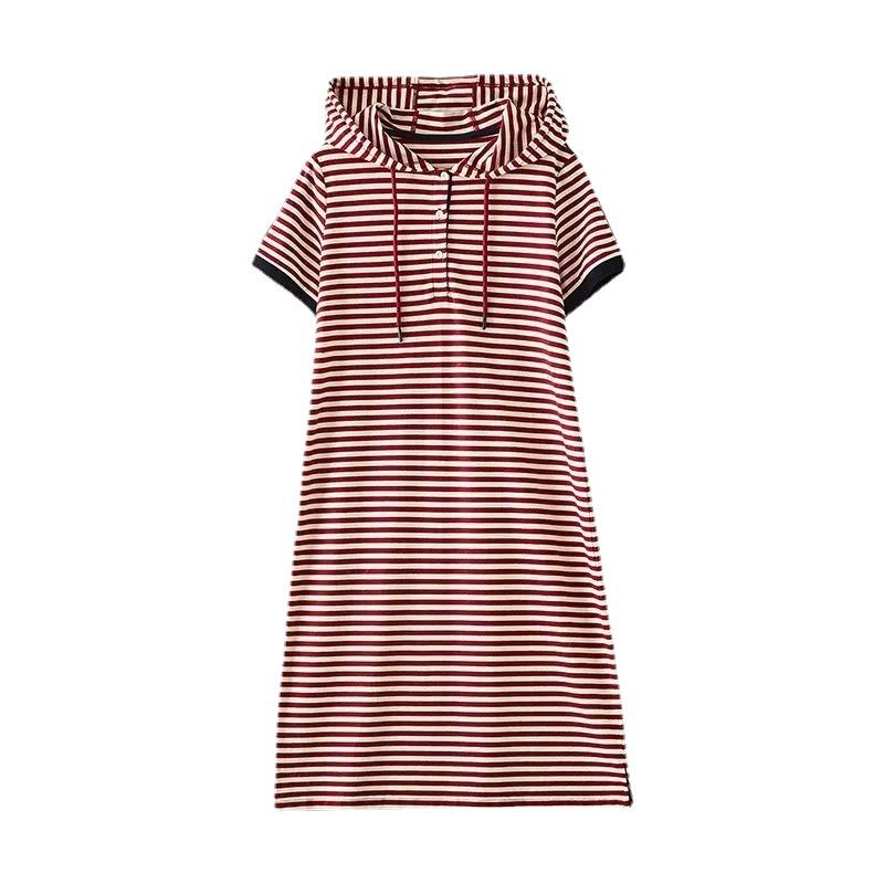Dámské elegantní midi šaty s krátkým rukávem a kapucí, s pruhy, léto 2023
