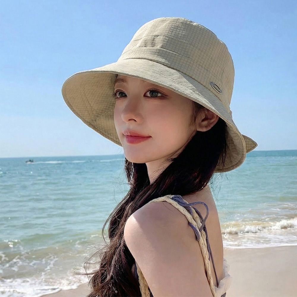 Wide Brim Bow Bucket Hat Solid Color Sunshade Hat Casual Summer Sun Hat Girl