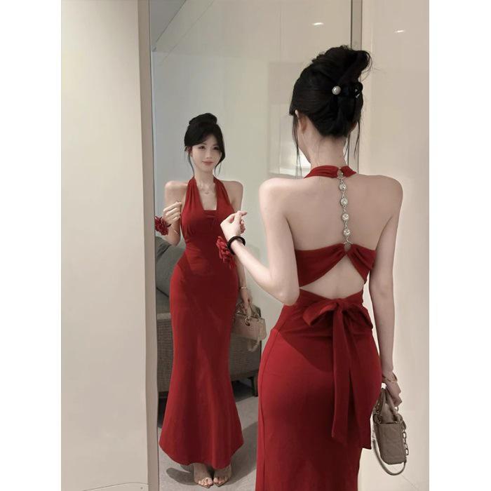 

Пикантное многоцветное платье-бодикон без спинки с бретелями и халтером Medium