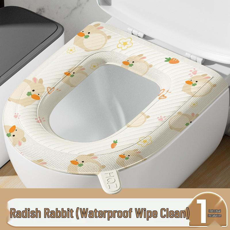 Four-Season Waterproof Toilet Seat Cushion with Lid and Thickened Pattern Cover