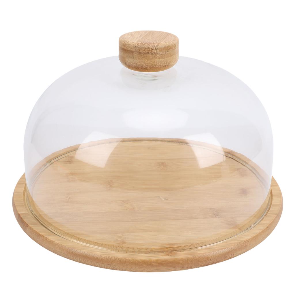 11 Inch Wood Cake Stand with Glass Dome Lid Covered Round Serving Platter Tray for Fruit Pies Cheese Deserts Appetizers