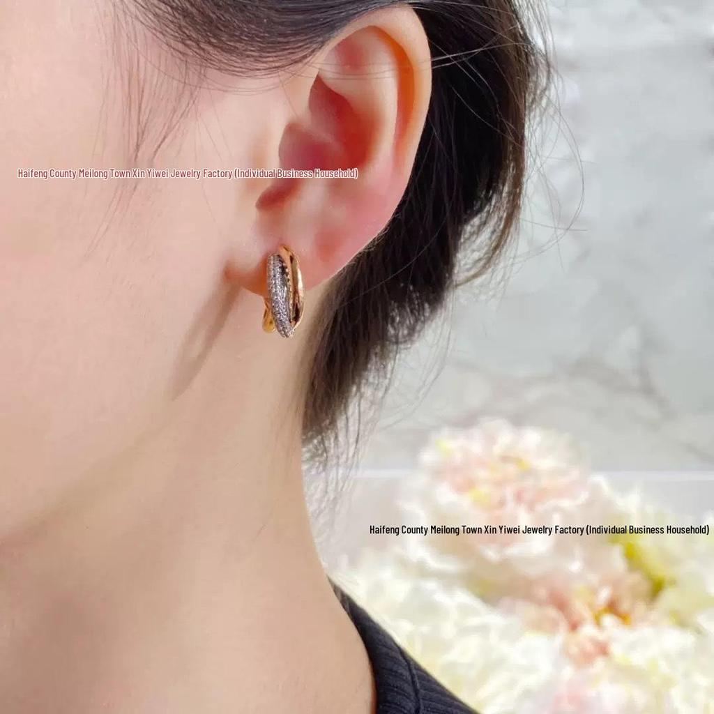 Elegant Tri-Color Three-Ring Earrings - Rose Gold Women's Jewelry