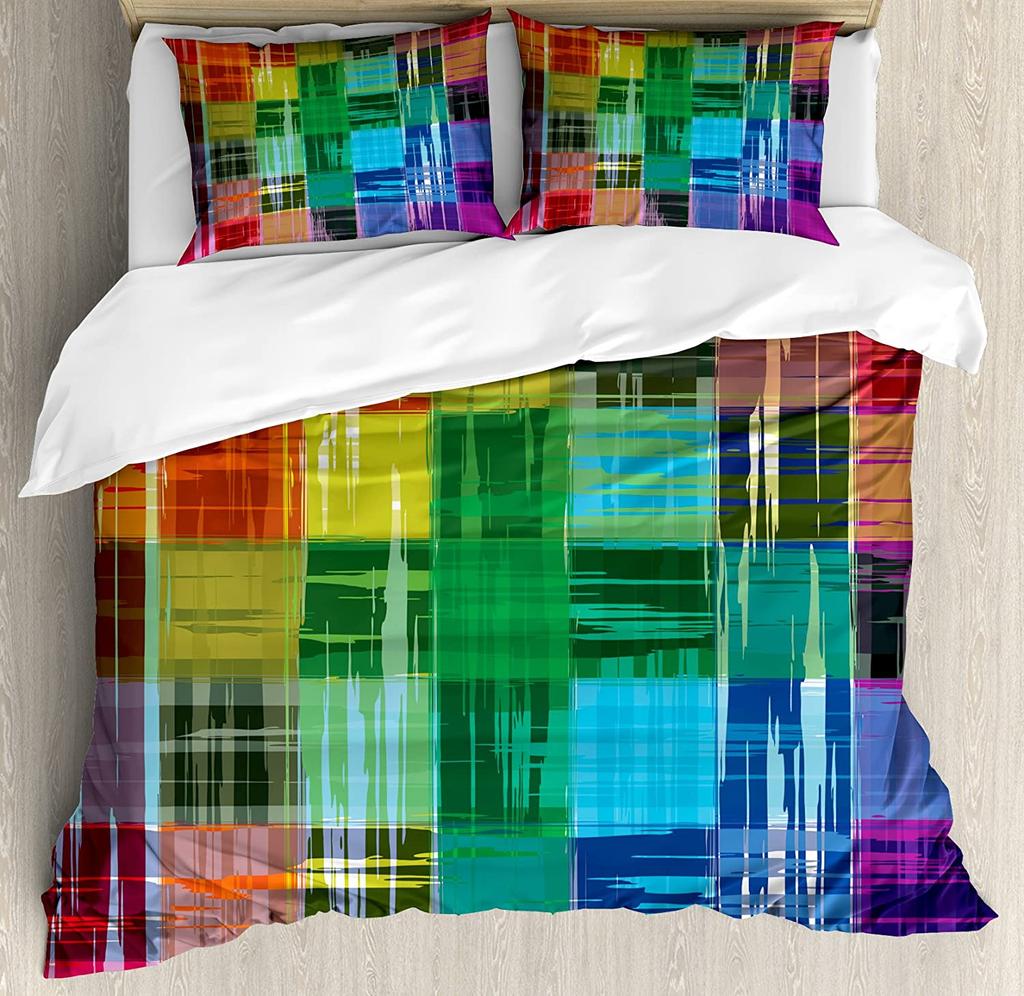 3pcs Bedding Set Pink Plaid Home Textile Duvet Cover Pillow Case Boy Kid Teen Girl Bedding Covers Set