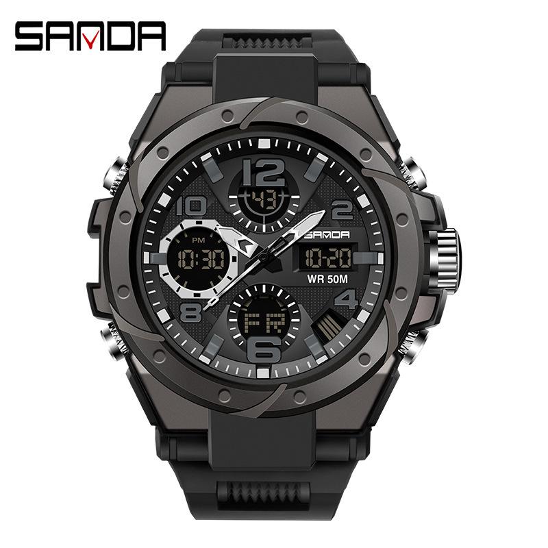 Sanda 6008 Watch Fashion Sports Multi-Function Student Electronic Watch Men S Waterproof Quartz Watch