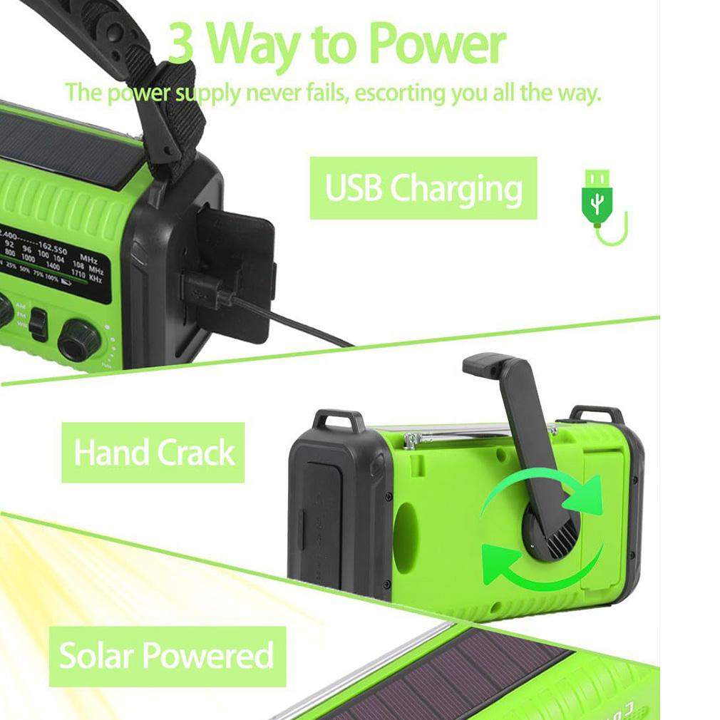 USB Rechargeable Emergency Radio 20000mAh Solar Hand Crank Generator Radio Weather AM/FM Radio SOS Alarm Power Bank Flashlight