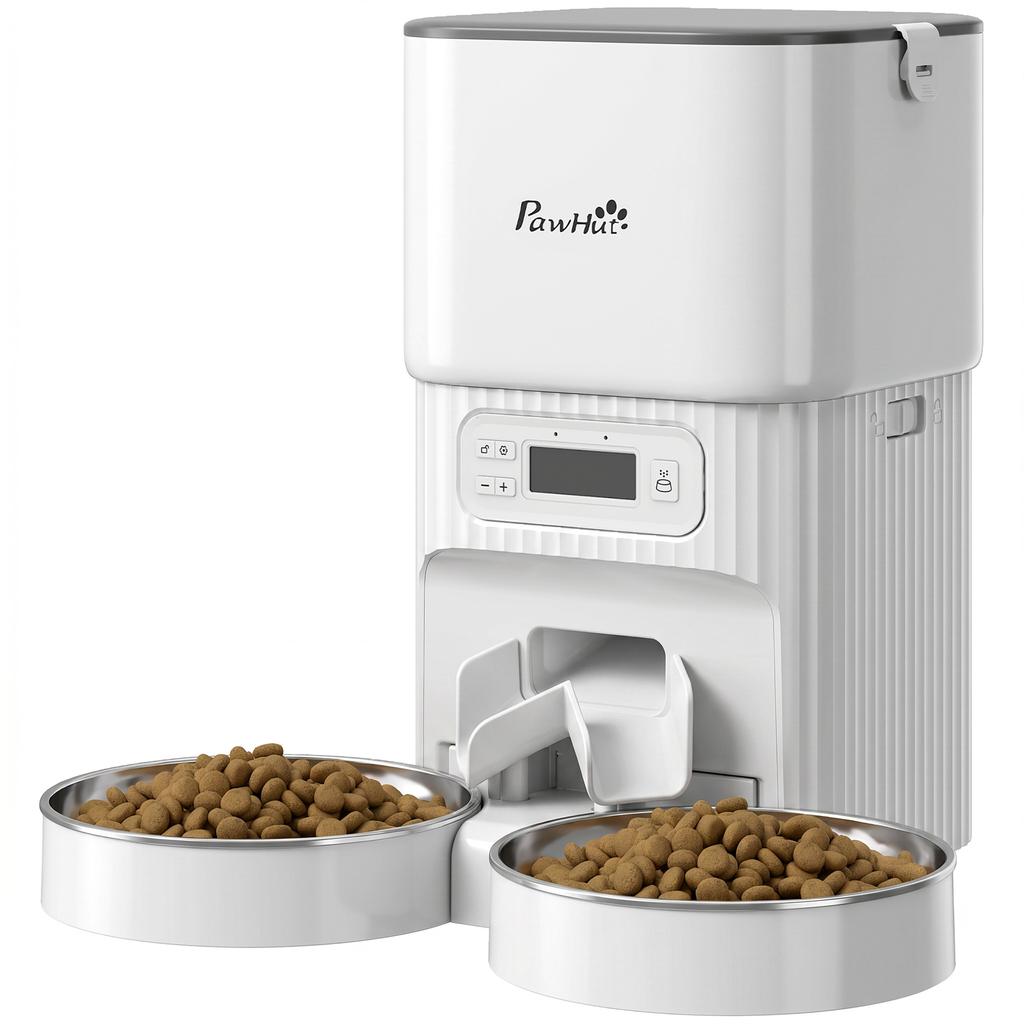 Automatic Cat Feeder Timed Portion Control Pet Food Dispenser with 2 Stainless Steel Bowls