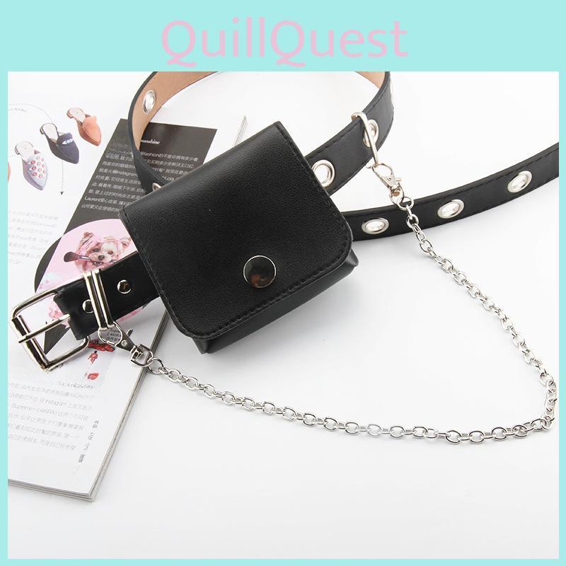 With Bag Comes And Chain Black Waist Belt Needle Buckle Punching Without