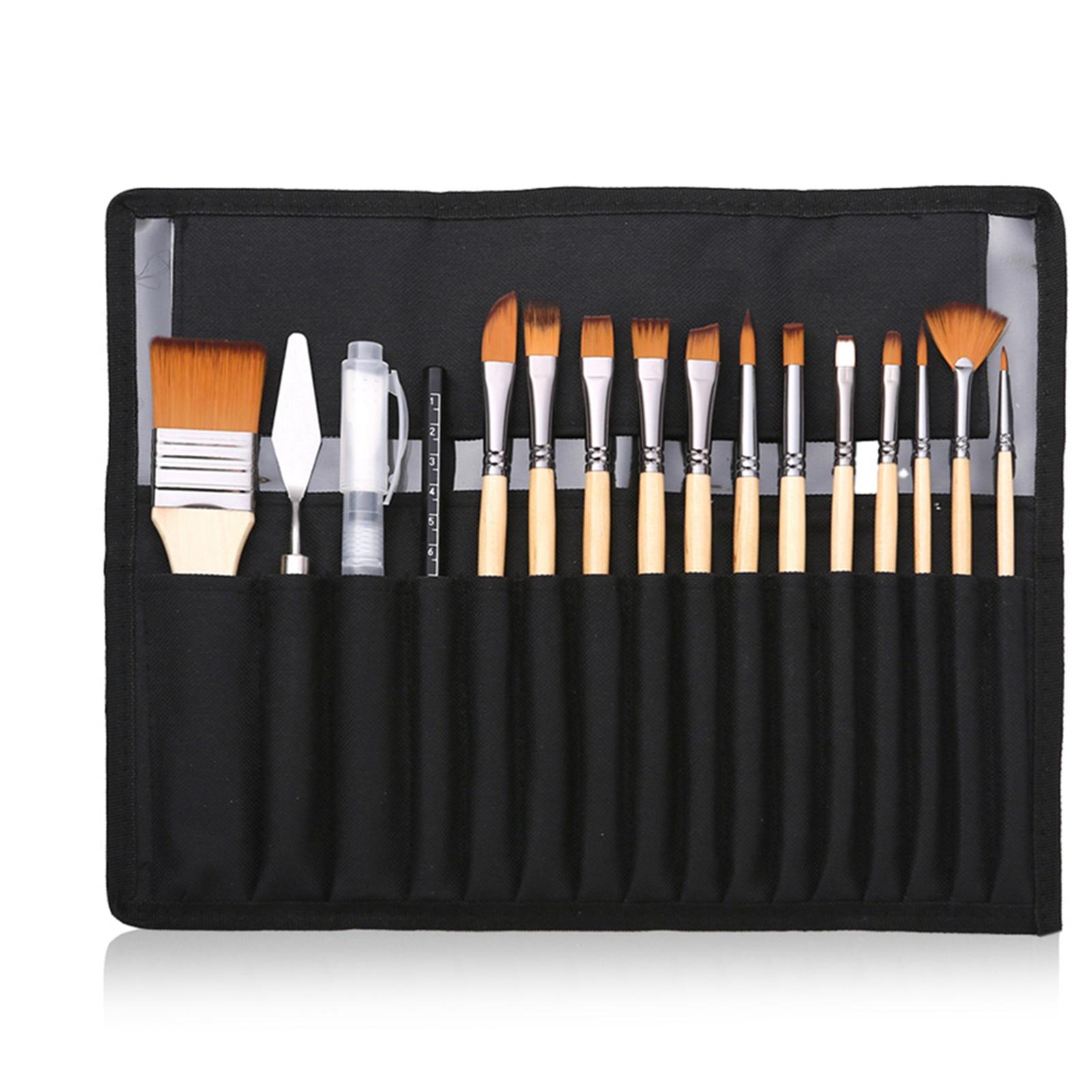 

18pcs Artist Paint Brushes Set Bag Pack with Scraper Watercolor Brush Pen Nylon Hair Delicate Wooden Handle чорний