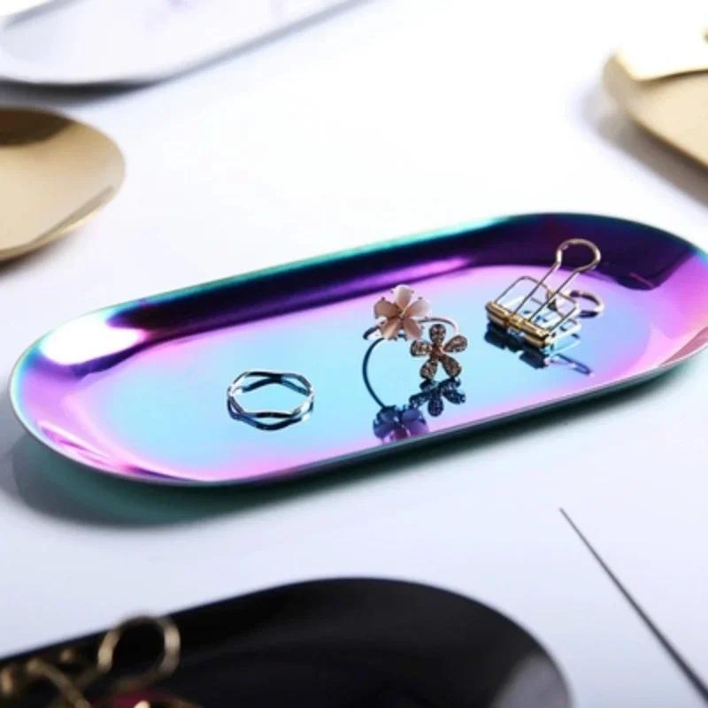Household Table Supplies 1Pcs Metal Tray Gold Stainless Steel Storage Trays Decorative Ornaments Creative Furnishings Home Decor