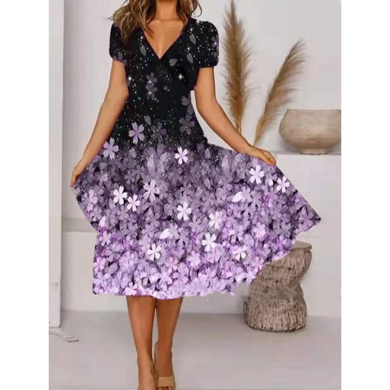 JPNTKY Fashion Summer Spring Short Sleeve V-Neck Casual Dresses
