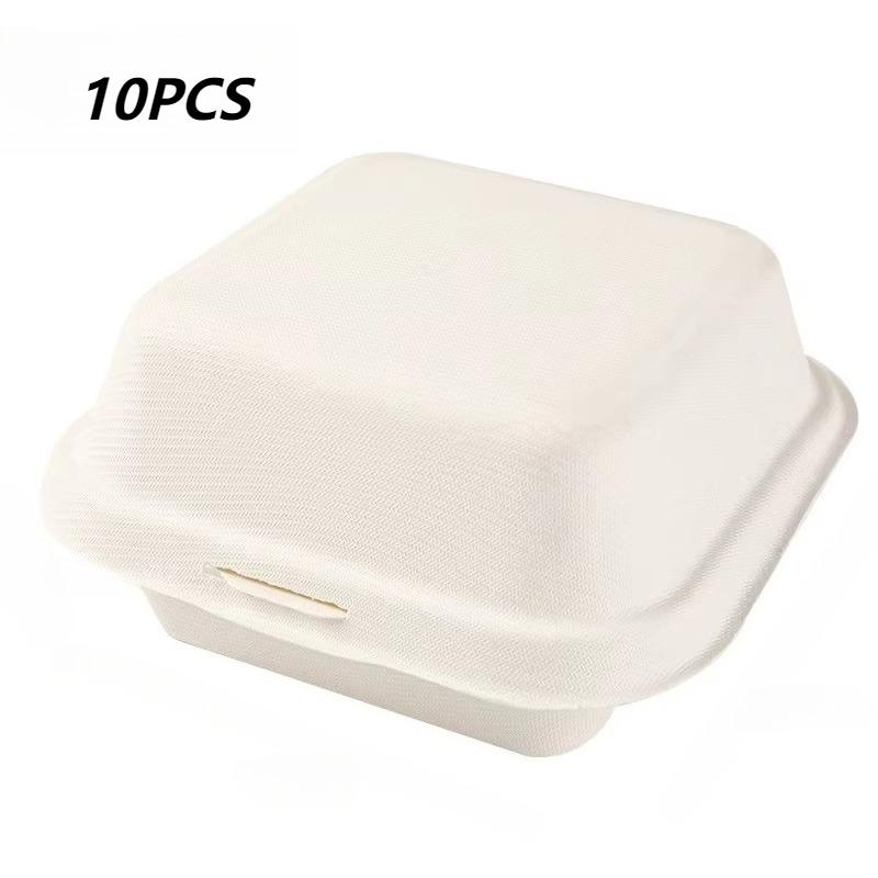10PCS Disposable Bento Food Lunch Box Baking Dessert Cake Burger Packing Boxes Environmentally Friendly Biodegradable Pulp Boxes
