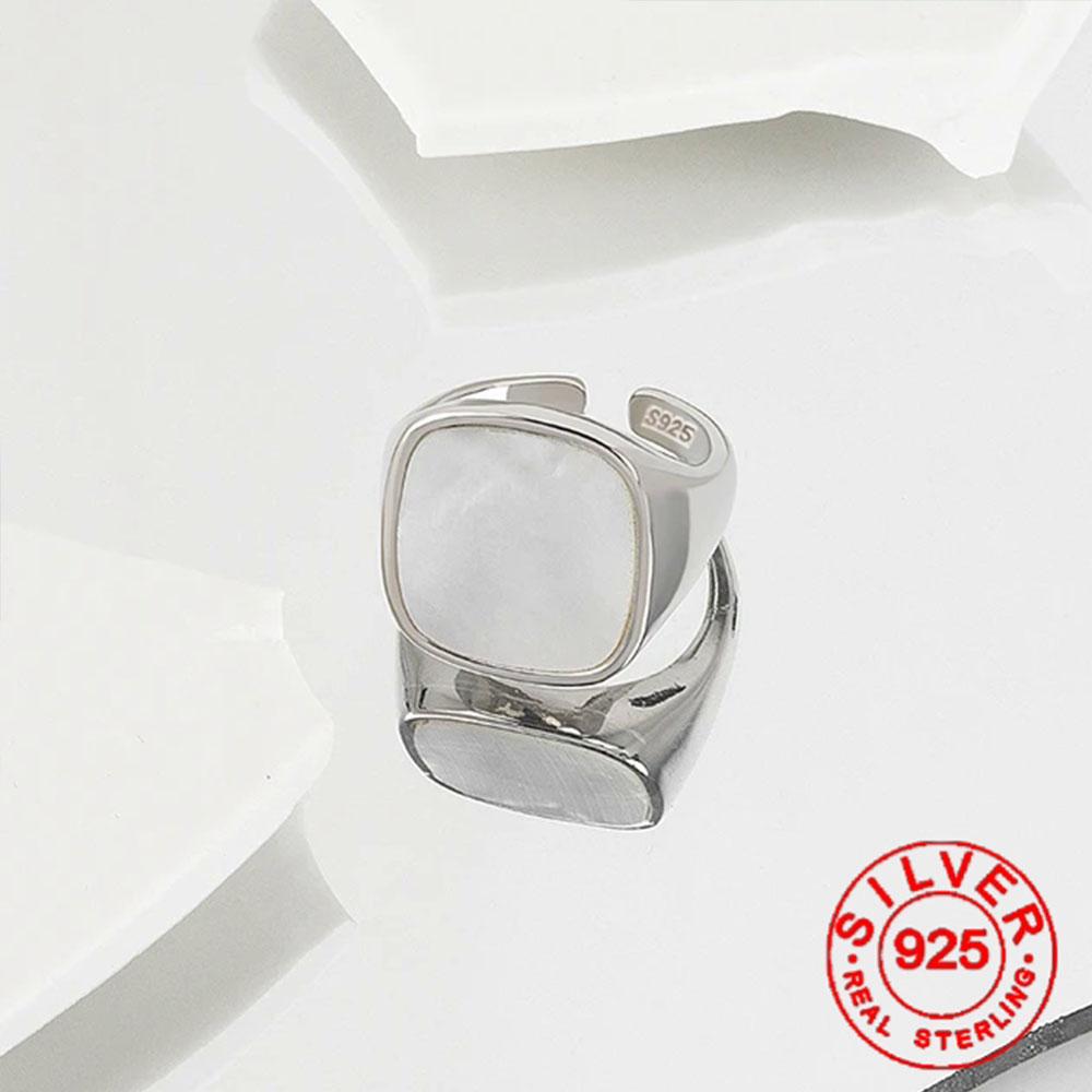 

BFCLUB 925 Sivler Gold Color Square Sotne Zircon Rings For Women Distressed Opening Handmade Ring Fashion Fine Jewelry