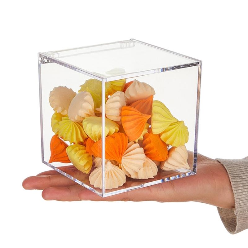 Conjunto de 12 Caixas Transparentes à Prova de Poeira para Embalar Doces Caixas de Armazenamento de Plástico para Doces e Biscoitos Recipientes Quadrados Cúbicos