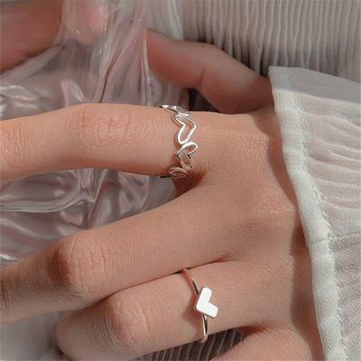 2pcs Adjustable Open Alloy Hollow Heart Ring Set For Women Men Wedding Anniversaries Jewelry Gifts Anillos