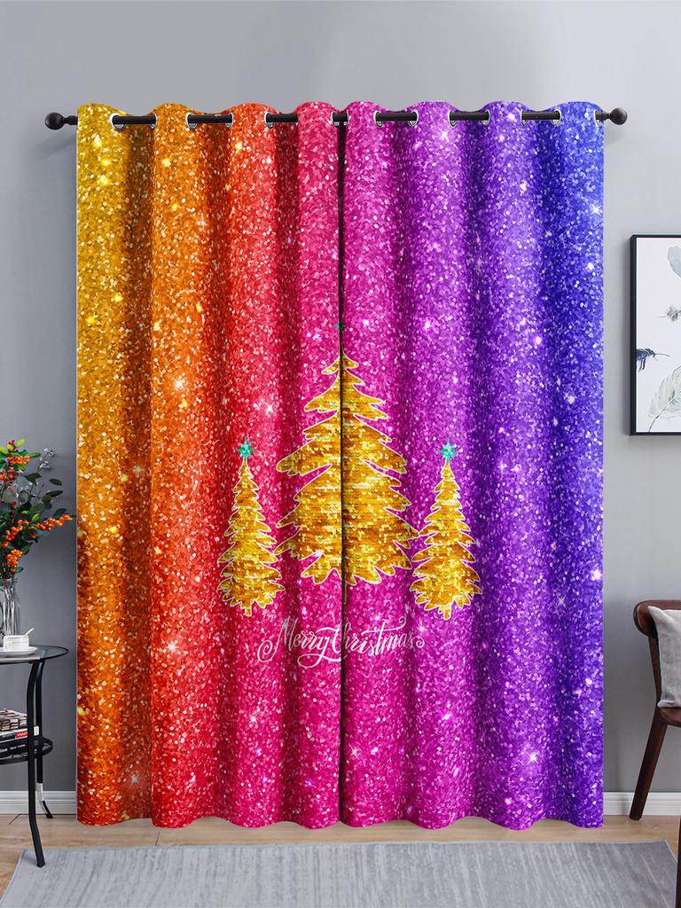 Curtains Cartoon Santa Holiday Curtains Bedroom Living Room Blackout Curtain Perforated