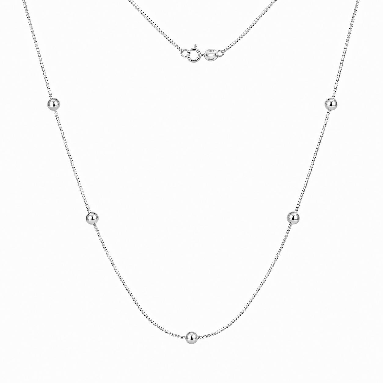 Versatile 925 Sterling Silver Station Bead Chain Classic Snake Chain Necklace for Women Hypoallergenic Everyday Style