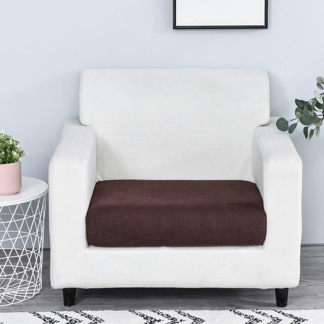 1pc Jacquard Sofa Seat Cushion Cover Chair Cover Stretch Washable Removable Slipcover Solid Color Polar Fleece Sofa Protector