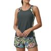 Women’s Two Piece Tankini Swimsuit Set with Tropical Print Sleeveless Top and Shorts Lightweight Quick Dry Fabric