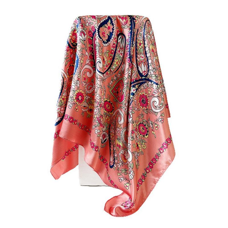90cm Satin Square Scarf - Paisley Print, Versatile Headscarf, Bandana, or Waist Scarf