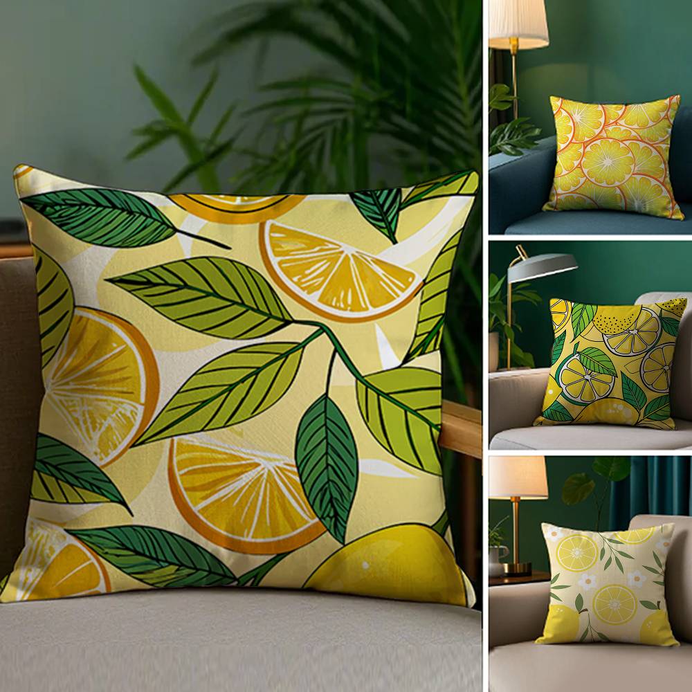 Lemon Fruit Pattern Pillow Case Plush Fabric Soft Double Sided Print Home Sofa High Quality Cushion Cover Throw