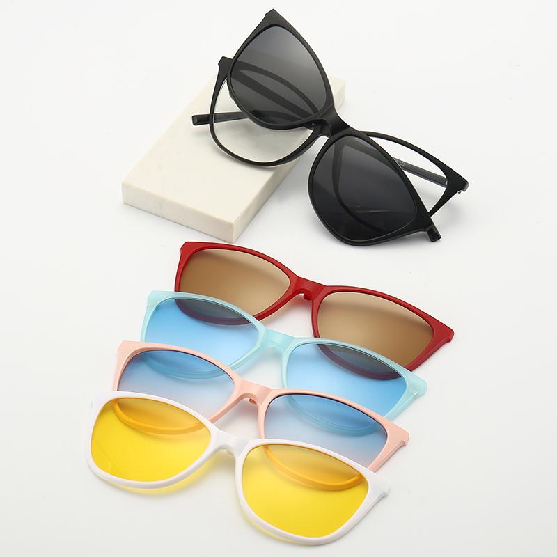 6 In 1 Sets Myopia Sunglasses Women Magnet Sunshade Polarized Clip On Sun Glasses Eyeglasses Frame Come With Glasses Box