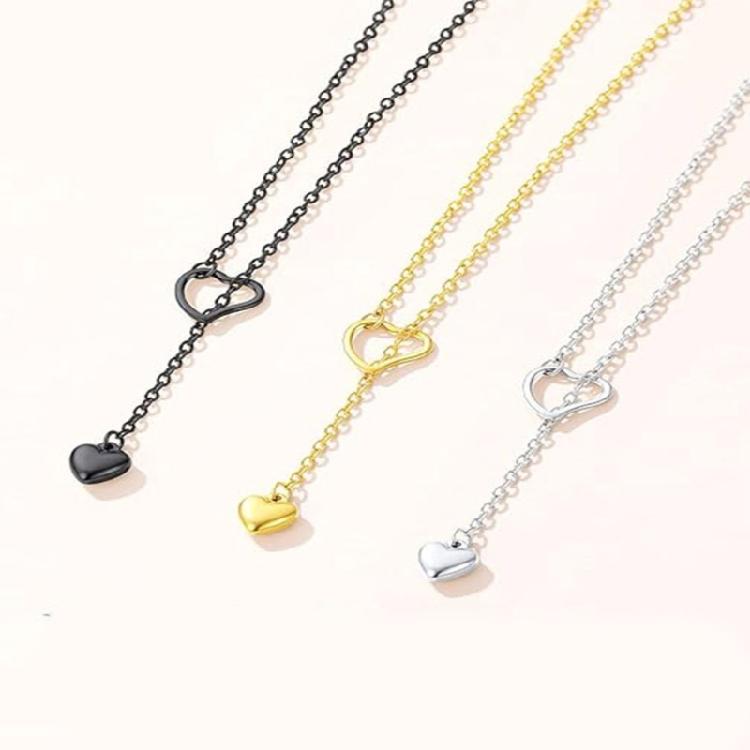Modern Long Necklace with Heart Pendants Trendy Adjustable Lariat Necklace with Heart Charm Unique Neckchain for Ladies