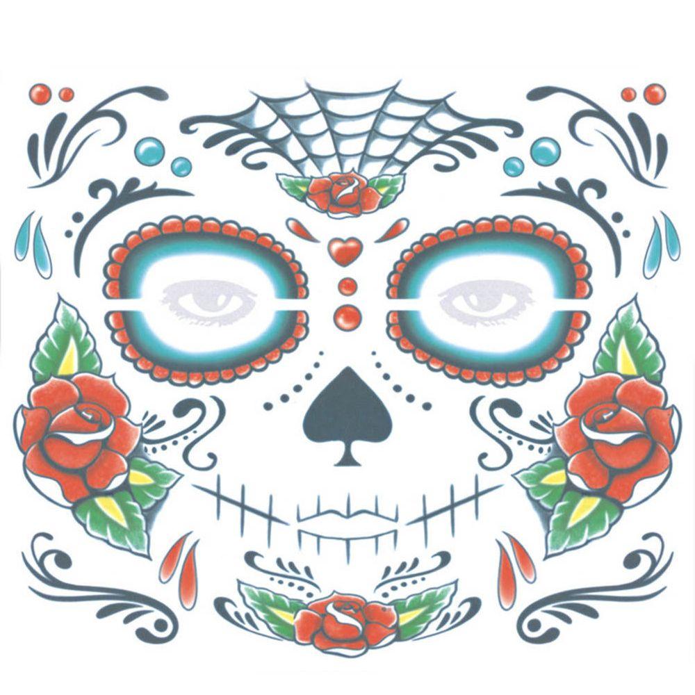 Autocollants de tatouage temporaire pour visage de crâne imperméable,  maquillage du visage, déguisement d'halloween le jour des morts, image size:1000x1000