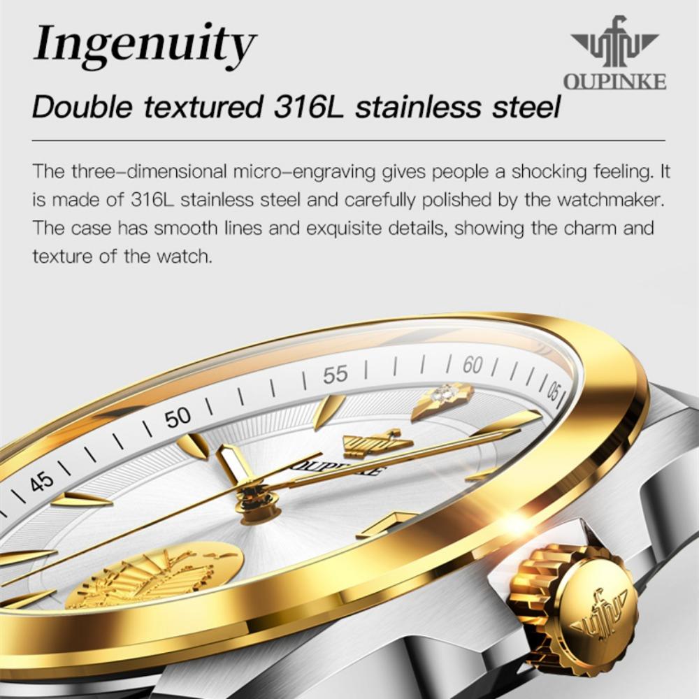 OUPINKE Montre homme en relief, design de voile, mécanique, montre haut de gamme