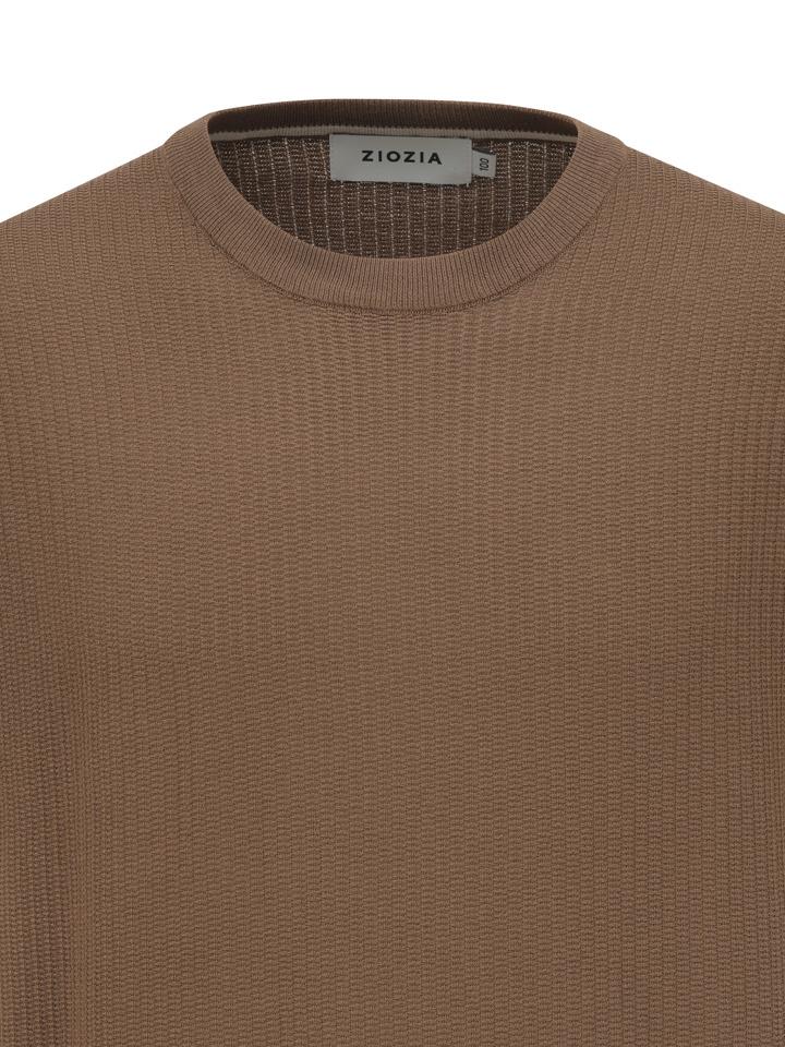 ZIOZIA Men'S) Washable Miracle Vertical Texture Short Sleeve Sweater_Brown