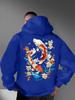Ukiyo-e Style Auspicious Twin Koi Floral Wave Back Pattern Men Hip Hop Sports Hoodie Long Sleeve Loose Athletic Pullover