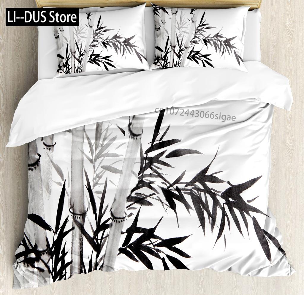 Pine Trees in The Forest Duvet Cover Set Foggy Decorative 3 Piece Bedding Set with 2 Pillow Shams Queen Full Size Warm Taupe