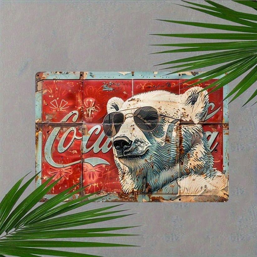

Vintage Metal Poster Polar Bear with Cola, Waterproof Wall Art for Bar